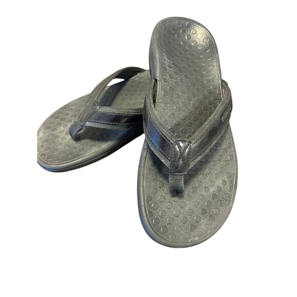 Vionic Black Patent Leather Flip Flops Size 6 - Picture 1 of 5